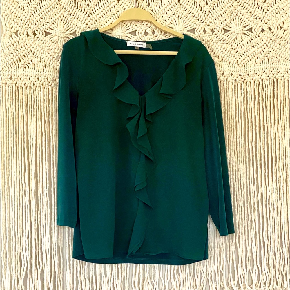 Calvin Klein ruffle front pullover blouse